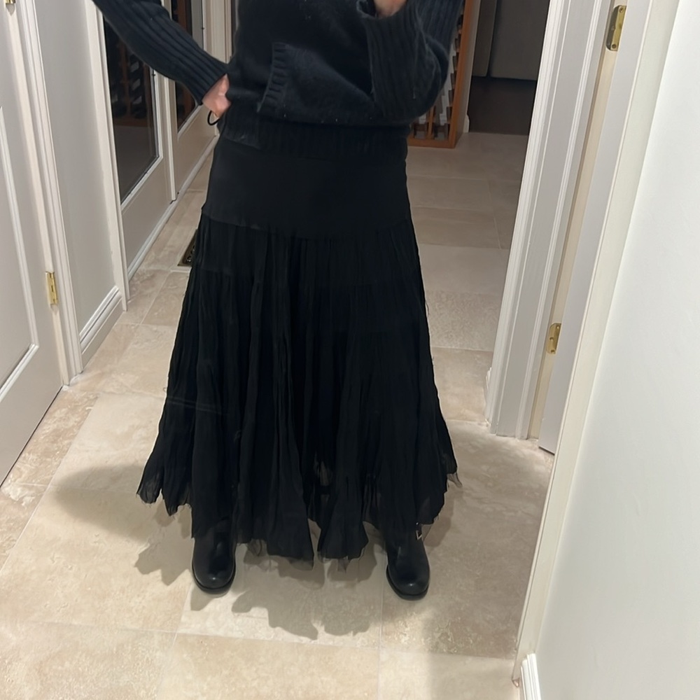 Avenue Montaigne Tiered Black Maxi Skirt  1